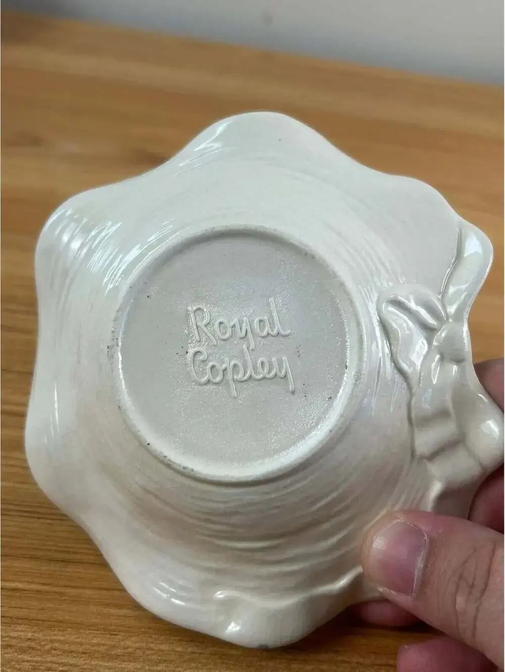 Royal Copely Vintage Colorful Art Pottery Pink & Blue Ribbon Nut Candy Bowl